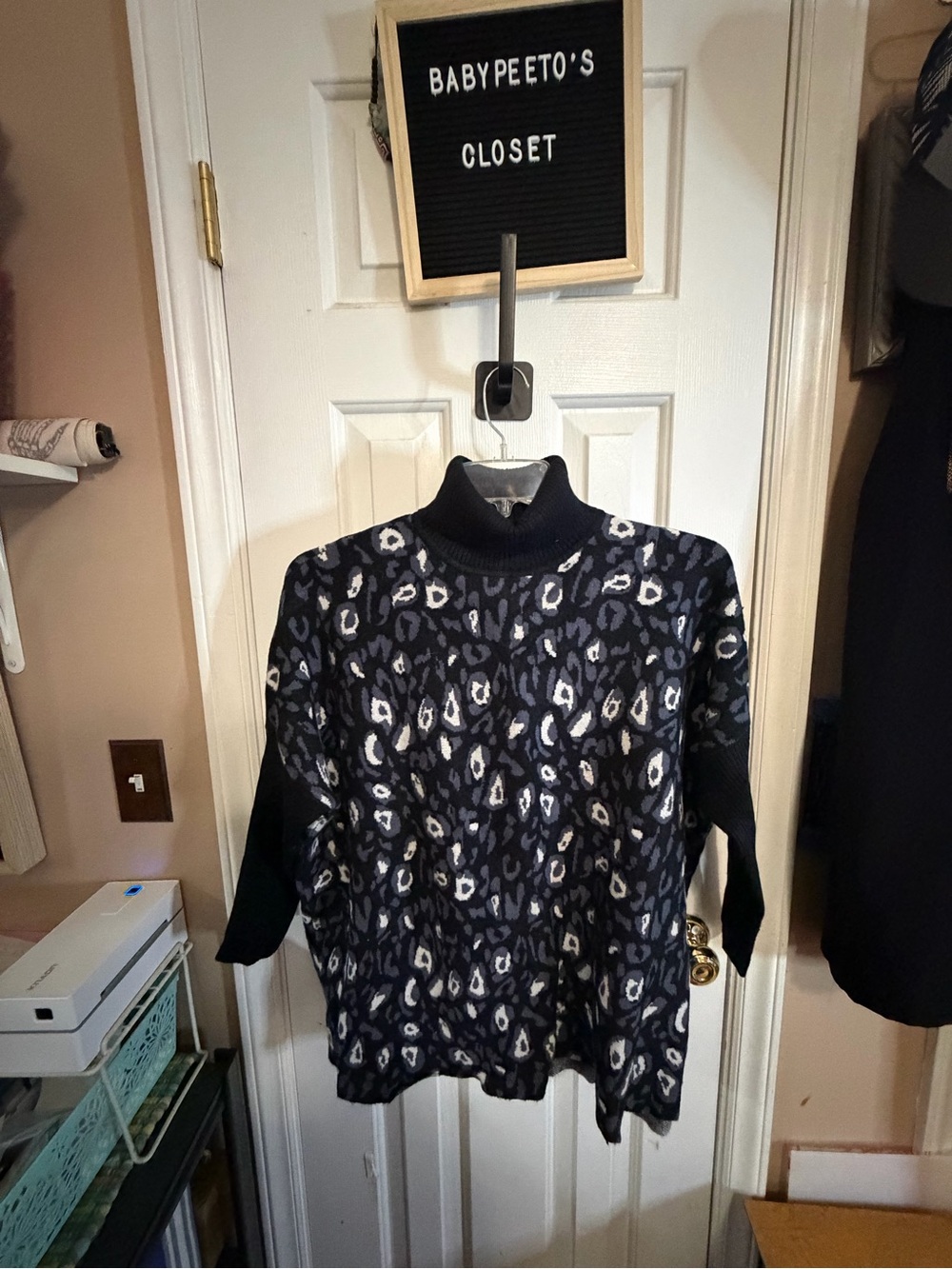 The Limited Black & Gray Leopard-Print Turtleneck Sweater